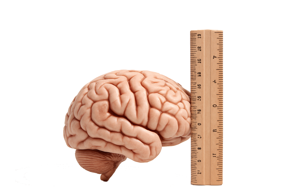 A brain measured against a wooden ruler